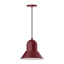 Montclair Light Works PEB123-55-C11 - 12" Prima shade, pendant with Gray and Yellow Dot Fabric Cord and canopy, Barn Red