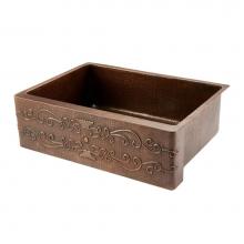 Premier Copper Products KASDB30229S - 30'' Hammered Copper Kitchen Apron Single Basin Sink with Scroll Design