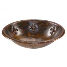 Premier Copper Products LO19RFLDB - Oval Fleur De Lis Self Rimming Hammered Copper Sink
